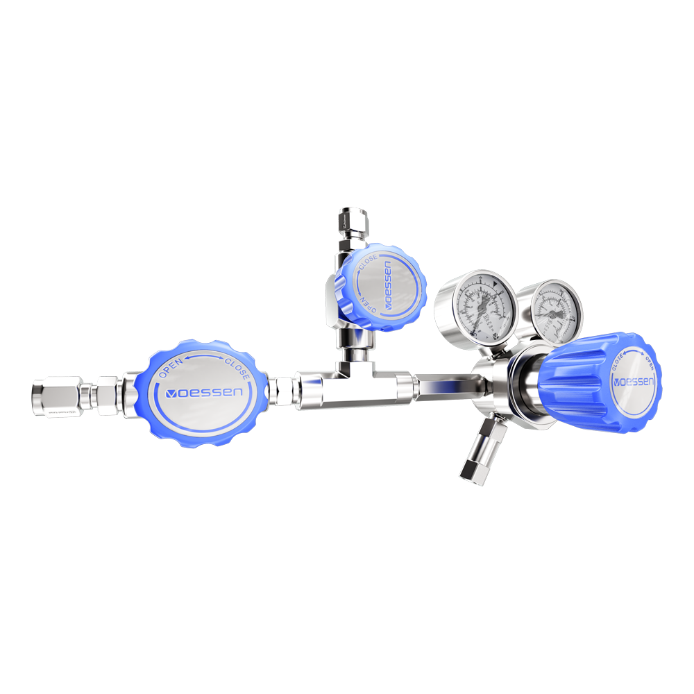 Редуктор VOESSEN CRS61EHNP, из нержавеющей стали, одноступенчатый, избыточного давления, с запорным и продувочным вентилем на выходе