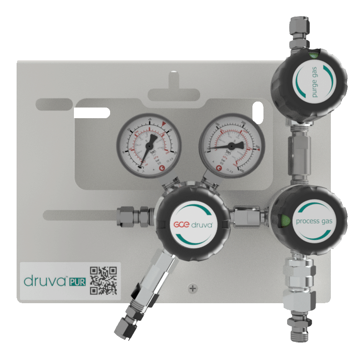 Рампа газоразрядная GCE DruvaPUR MSLH0XSP00, из нержавеющей стали, одноступенчатая, одноплечевая, продувочный мембранный вентиль (клапан) на входе, без дополнительных устройств